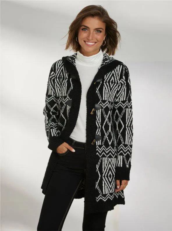 Chaqueta cárdigan tricot jacquard con capucha