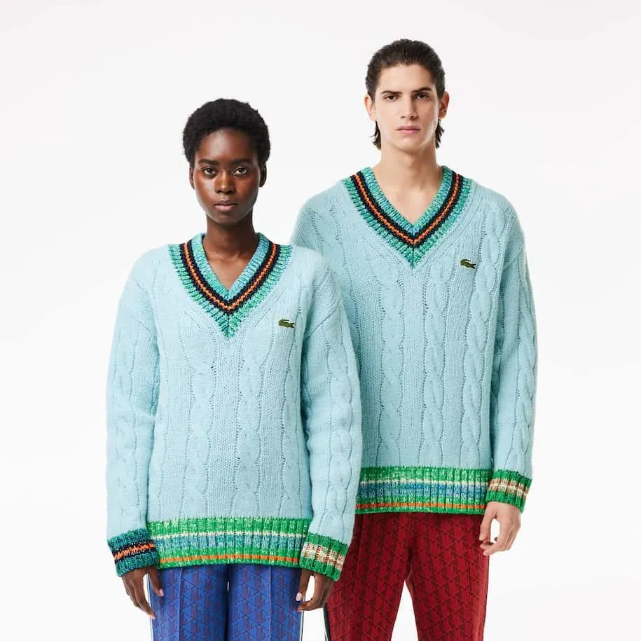 Jersey de lana loose fit con cuello de pico a contraste