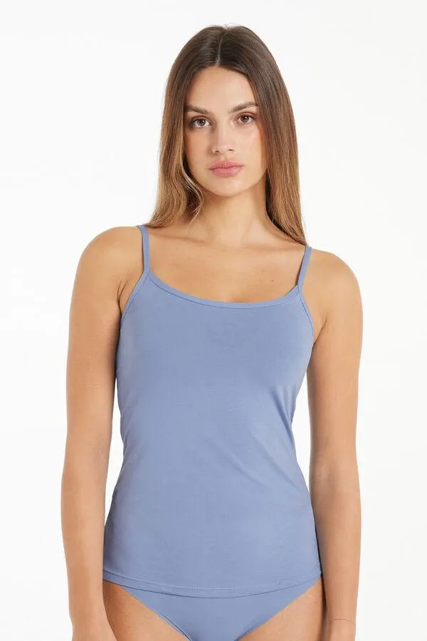 Camiseta de Tirantes Escote Redondo de Algodón Elastizado