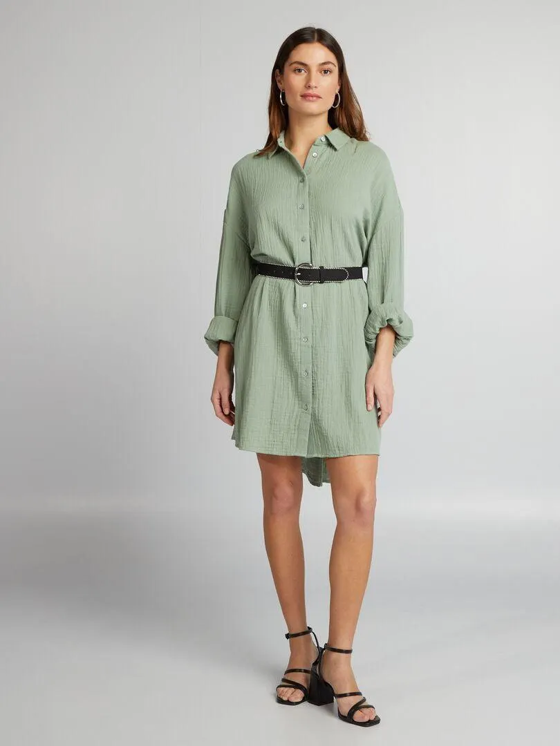 Camisa oversize de gasa de algodón - VERDE