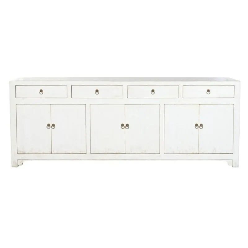 Solid elm sideboard 220cm 4 drawers, white
