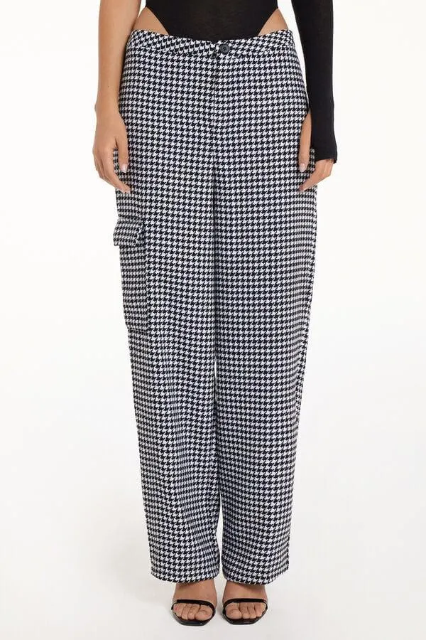 Pantaloni Cargo Caldi Vita Alta Tweed