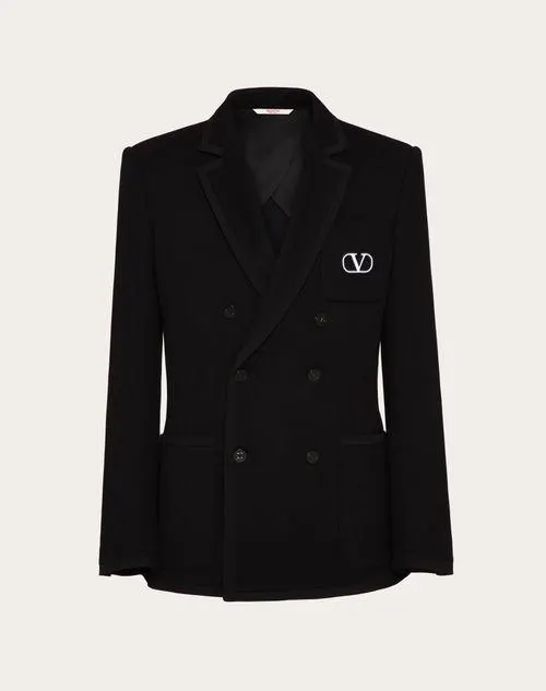 CHAQUETA DE TEJIDO DE PUNTO DE ALGODÓN CON FRENTE CRUZADO Y PARCHE DEL VLOGO SIGNATURE