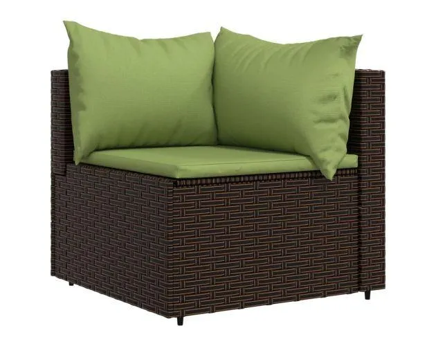 vidaXL sofá de esquina de jardín con cojines ratán sintético marrón