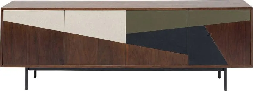 Cómoda de 4 puertas chapa de nogal marrón frente geométrico 200x70 cm