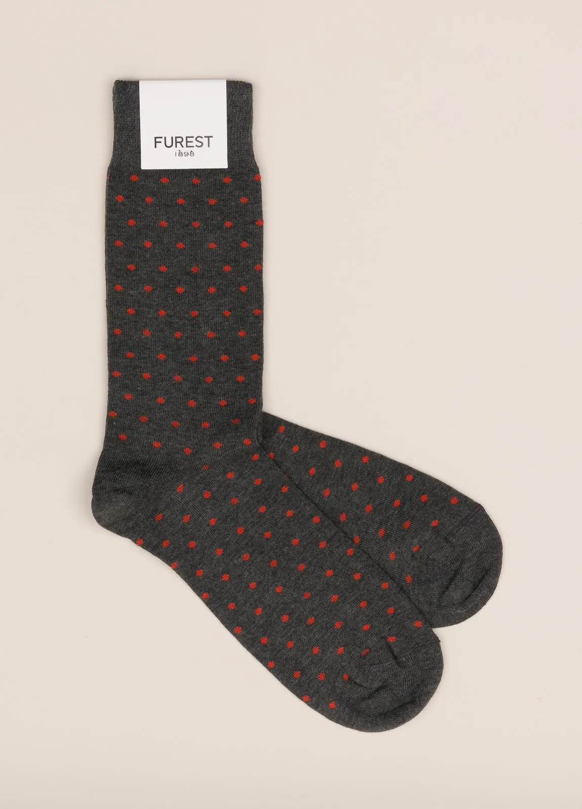 Calcetín FUREST COLECCIÓN corto gris topos rojos
