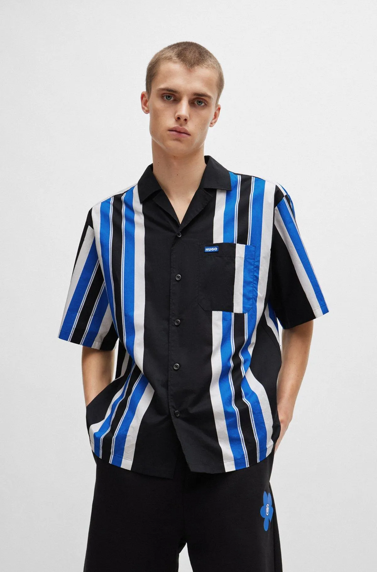 Camisa oversize fit de popelín de algodón con logo estampado