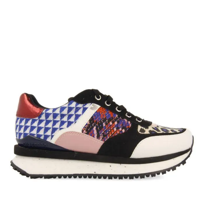 Mompach women's multicoloured sneakers with different prints and black, white, red, blue and pink pieces