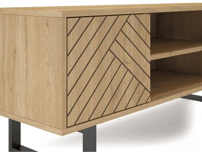 Mueble tv con puerta, huecos y cajones color sepet y negro