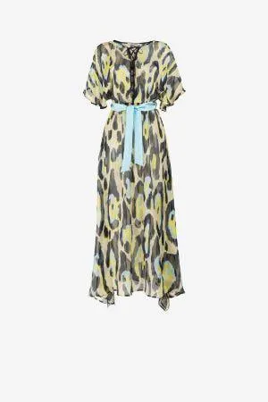 Vestido caftán de seda con estampado Jaguar