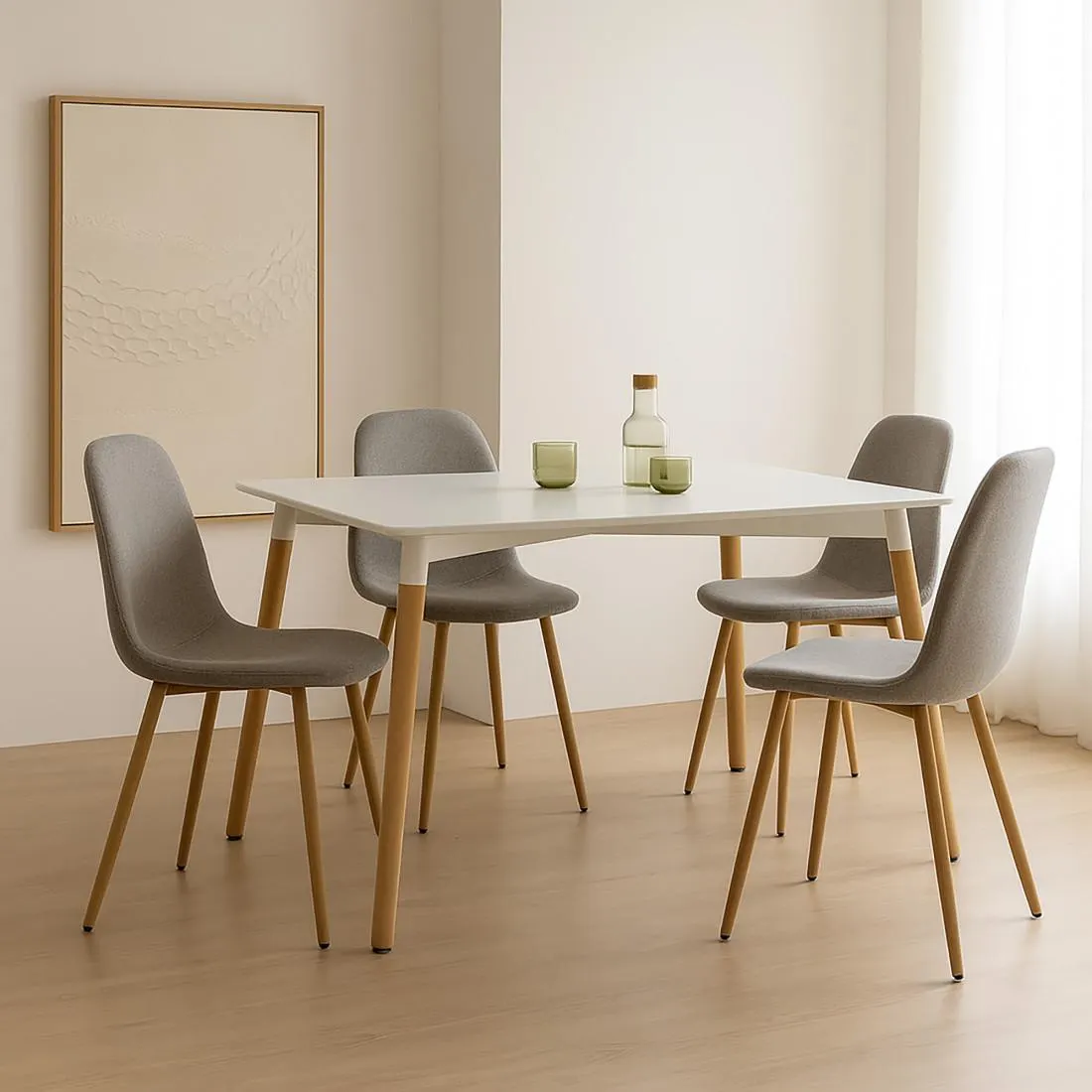 Mesa de comedor rectangular blanco-natural 120