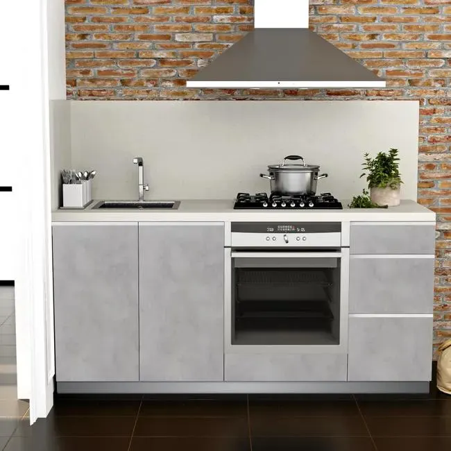 Cocina en kit Mikonos gris 180 cm con 3 módulos bajos