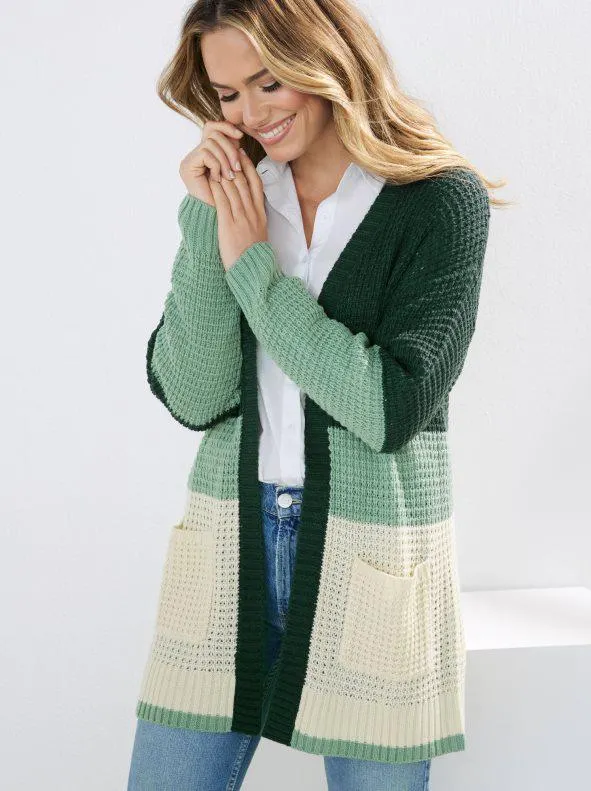 Chaqueta cárdigan tricot rayas con bolsillos