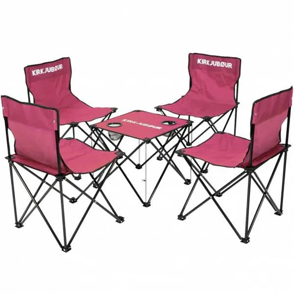 KIRKJUBØUR® "Stjärna" Pack de 5 Sillas de camping con mesa rojo vino