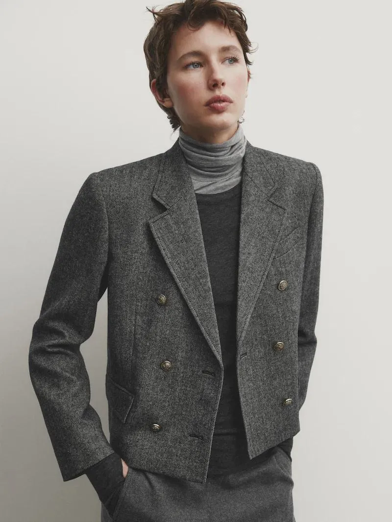 Americana cruzada con lana espiga