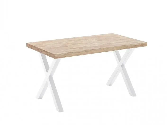 Mesa de comedor fija de 140 cm patas en X color roble-blanco