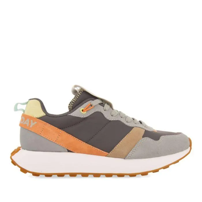 Treban women's grey retro-style sneakers with multicoloured details