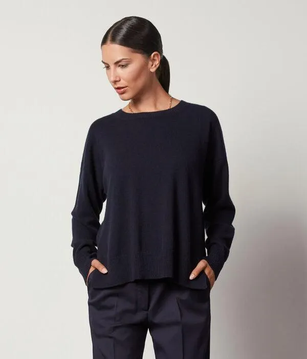 Jersey con Cuello Redondo de Cashmere Ultrasoft con Aberturas