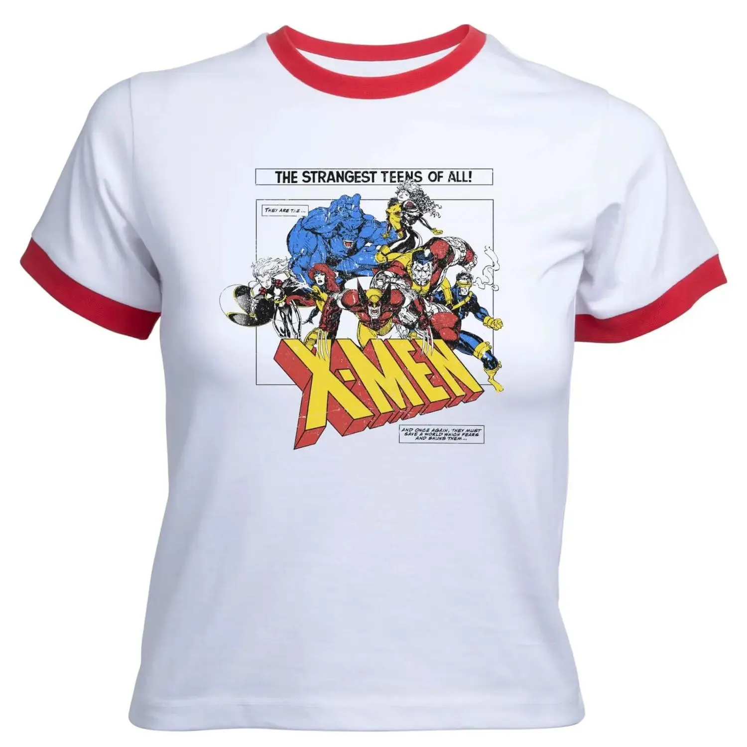 X-Men Retro Team Up Women's Cropped Ringer T-Shirt - White Red