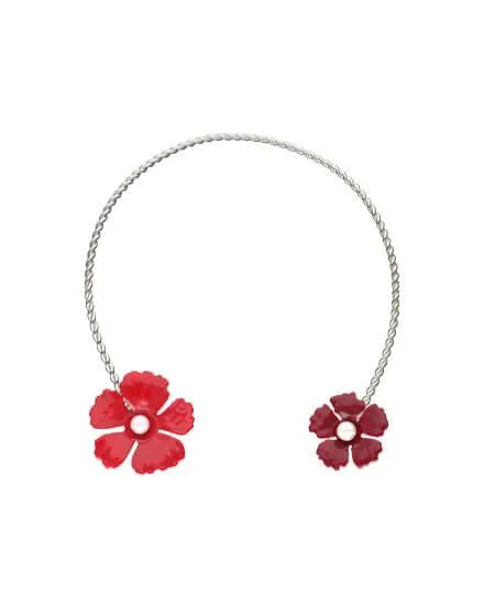 Choker ajustable Santorini de flores granate ajustable en plata