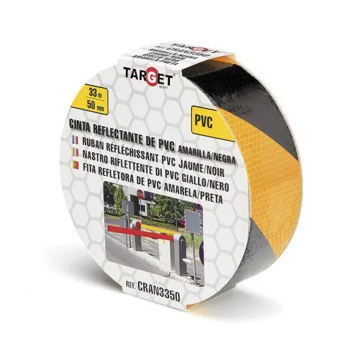 Cinta adhesiva señalizacion 50mmx 33mt pvc negra/amarilla reflectante target cran3350