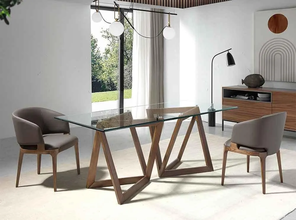 Mesa de comedor cristal y nogal Cayuga