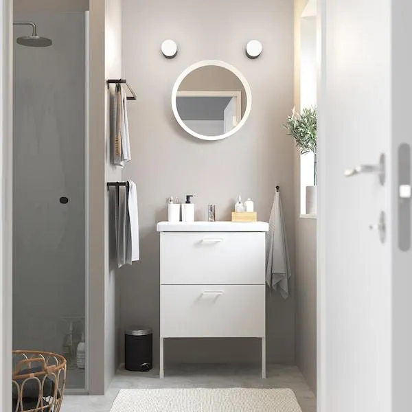 Armario lavabo 2 cajones, blanco/Pilkån grifo,