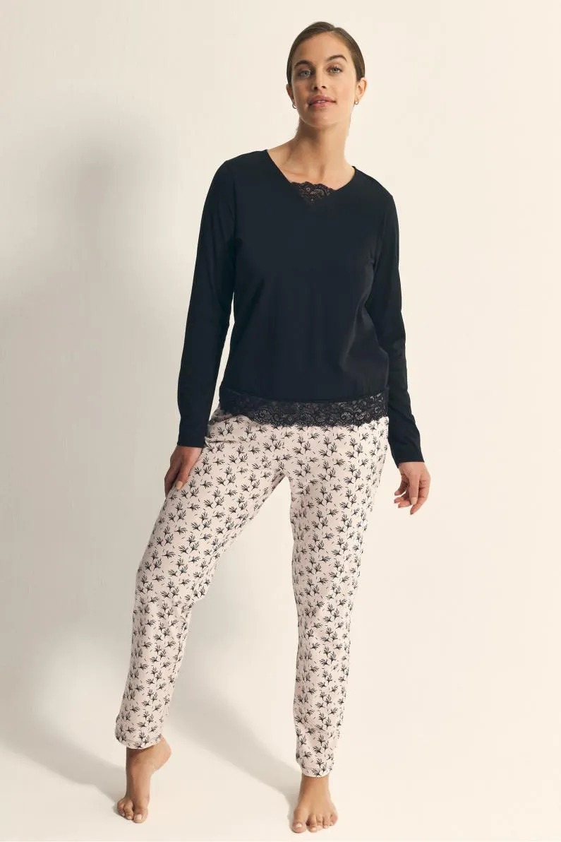 PIJAMA PANTALÓN LARGO CON CAMISETA MANGA LARGA 100% ALGODÓN