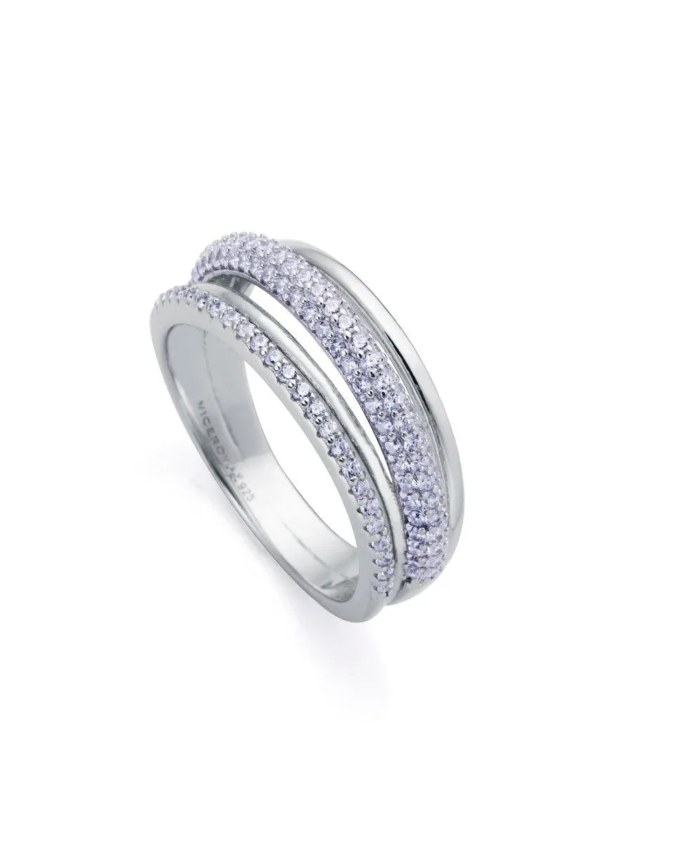 Anillo Clásica de plata de ley con baño de rodio múltiple unido con circonitas blancas