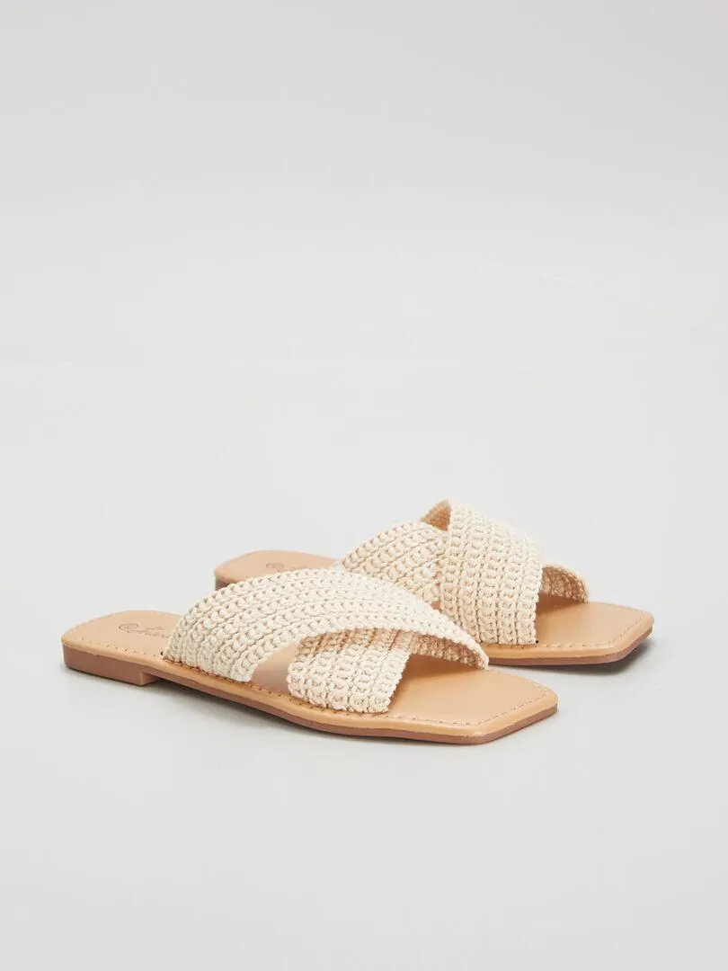 Mules planas de croché - BEIGE