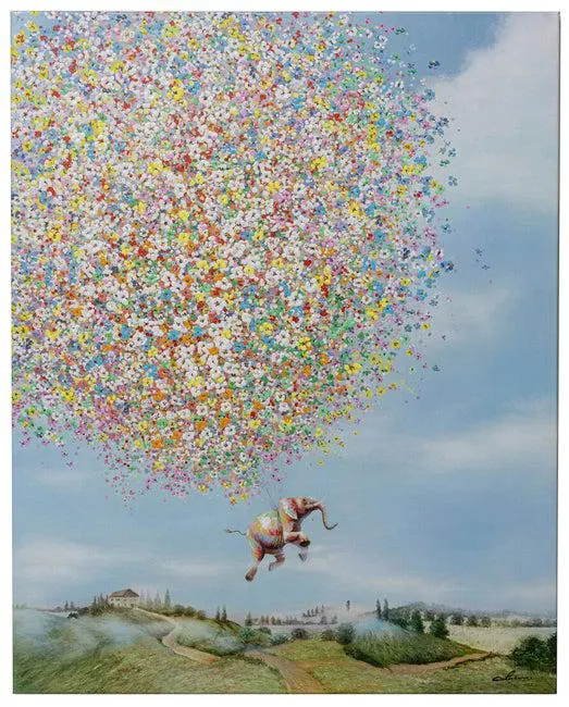 Cuadro colorido elefante y flores 120x160 cm