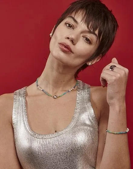 Pendientes Color Pop de perla redonda blanca y circonita turquesa