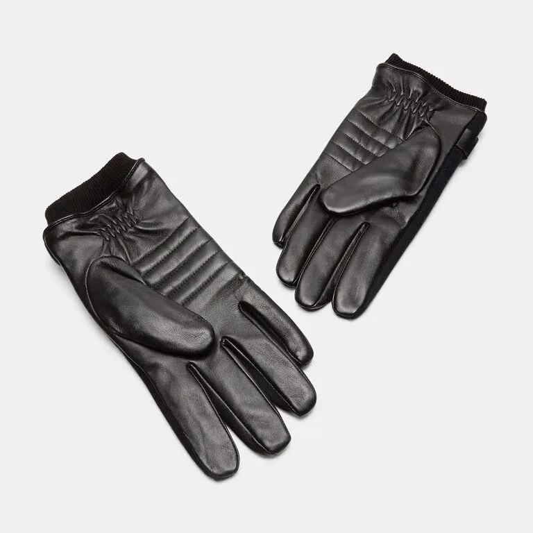 Guante de hombre de piel y tela con tela