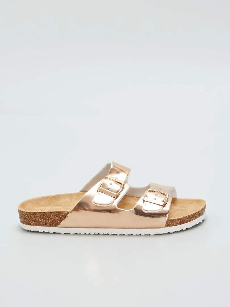 Mules con hebillas metálicas - BEIGE