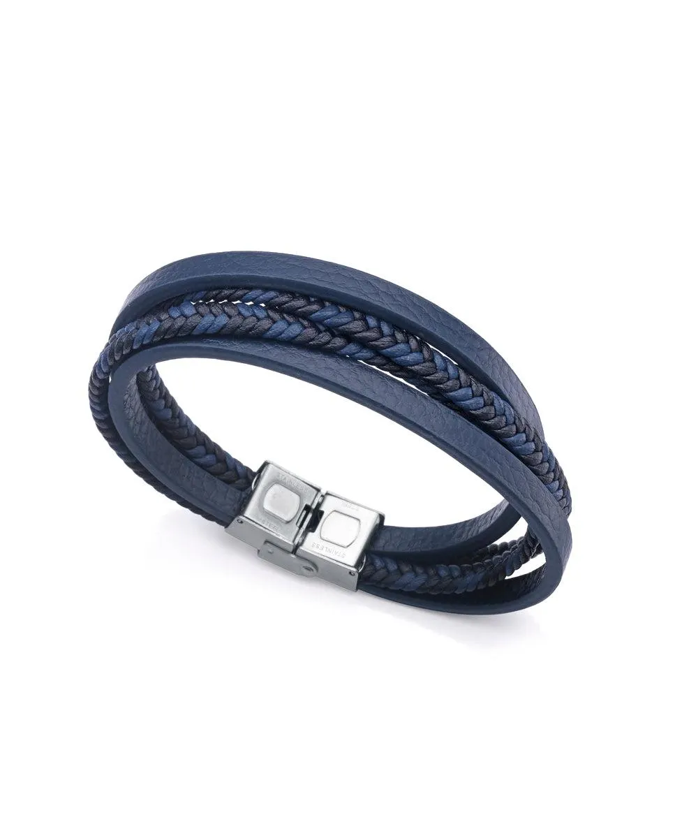 Pulsera múltiple Magnum de acero en piel azul y negra