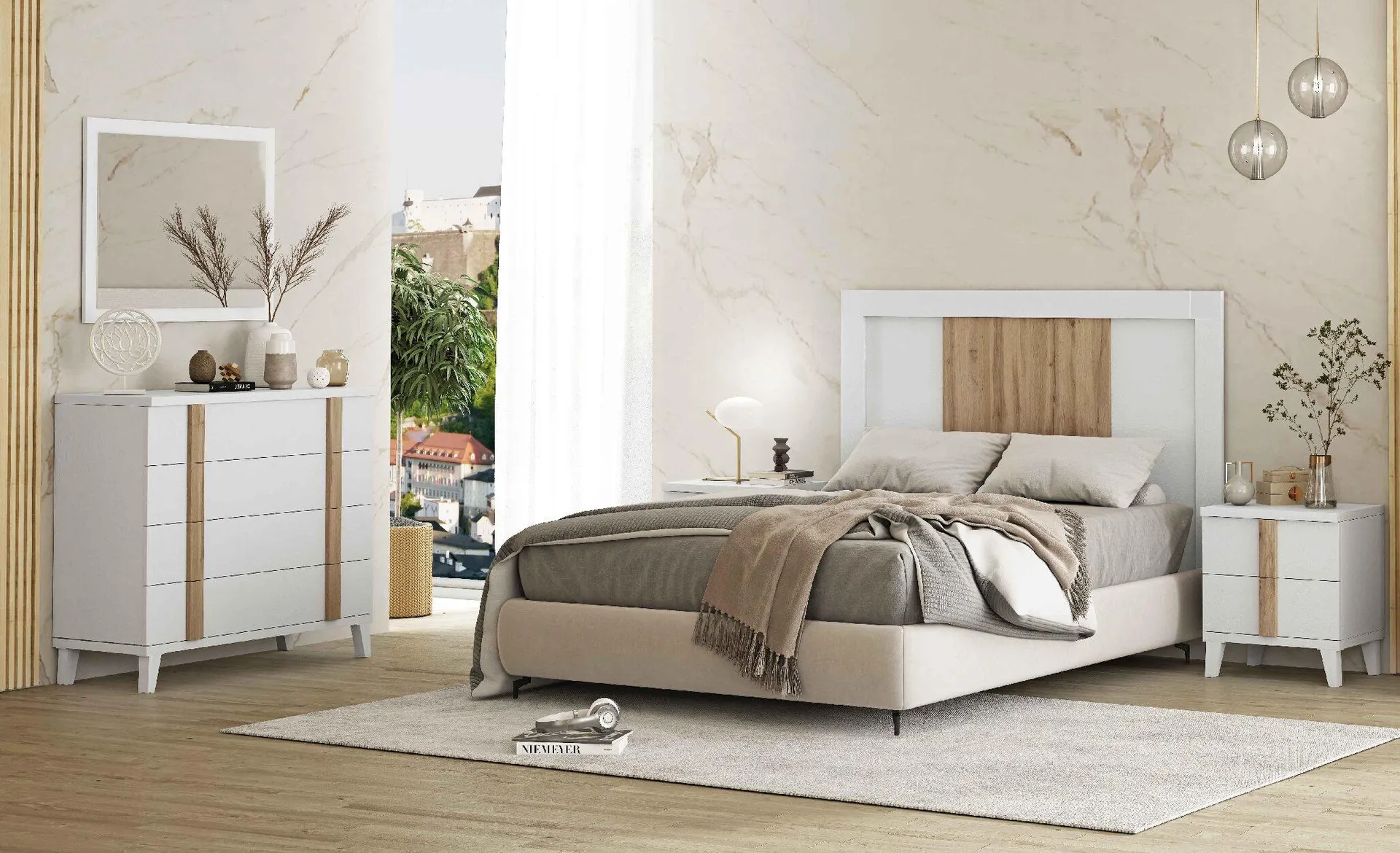 Dormitorio mod. Lisboa. (CON CÓMODA Y ESPEJOD E COLGAR)