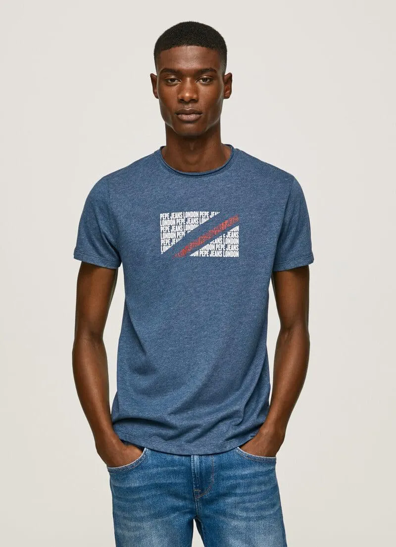 CAMISETA JASPEADA LOGO ESTAMPADO