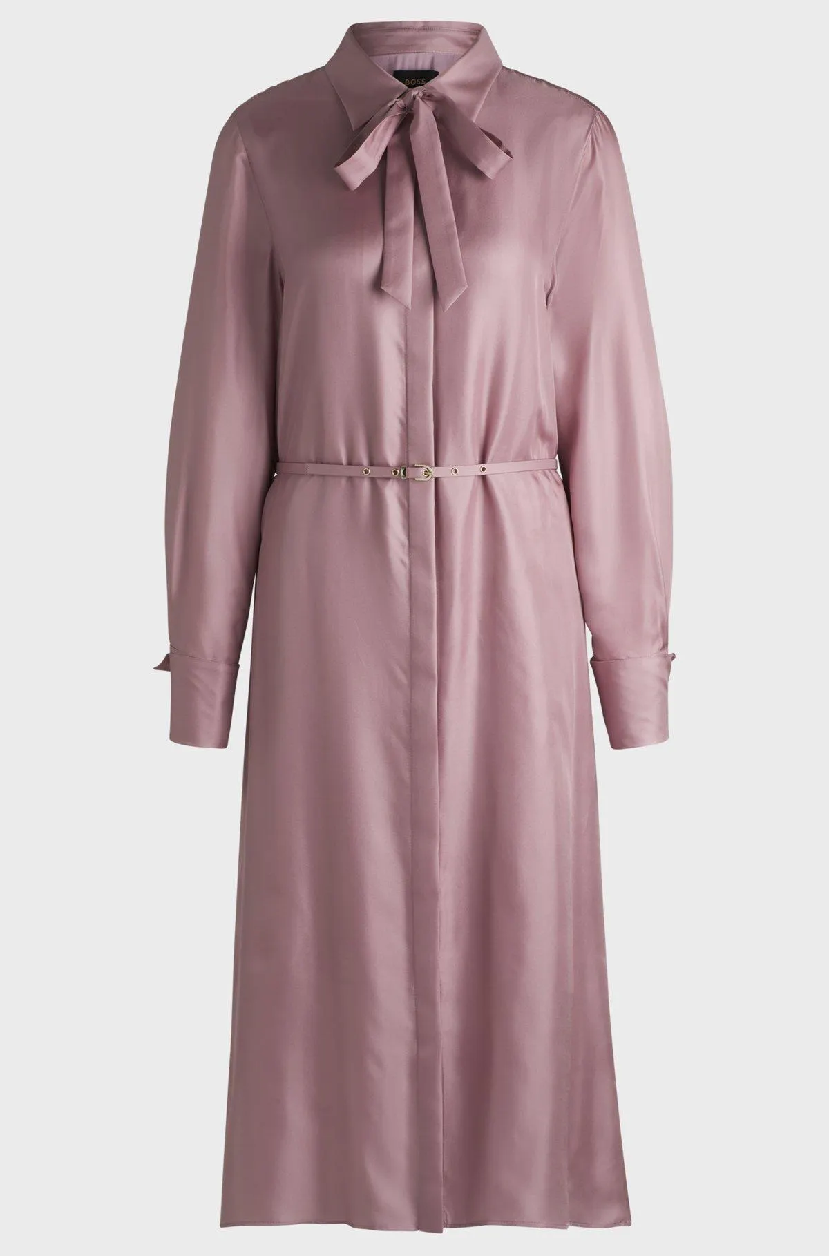 Vestido camisero de manga larga en sarga de seda italiana