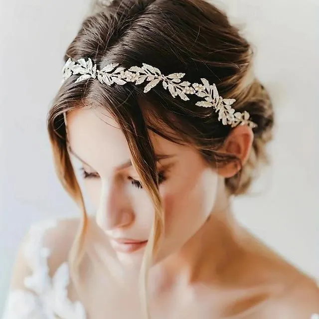 Accesorios para el cabello de novia de hoja vintage, tiara, accesorios para el cabello para mujer, diadema de cristal con diamantes de imitación, tocado de boda, tocado de novia