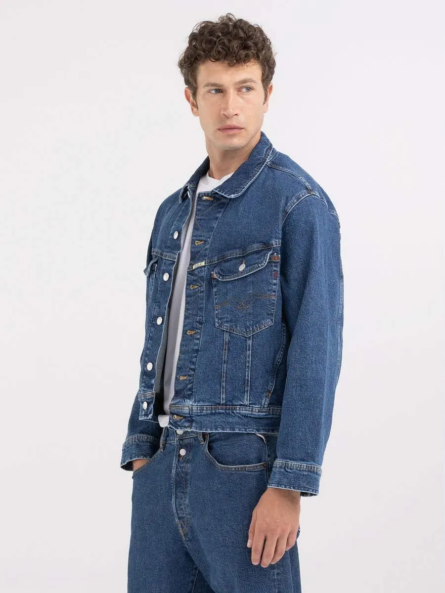 Cazadora de corte cómodo en red cast añil oscuro