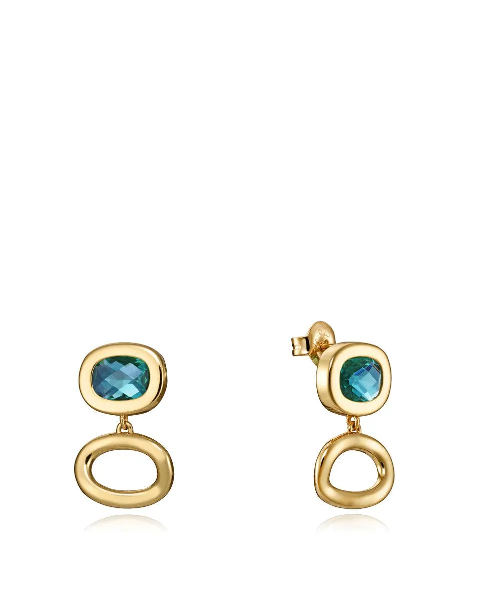 Pendientes Elegant de plata de ley con baño de oro, con cristal verde y colgante de aro