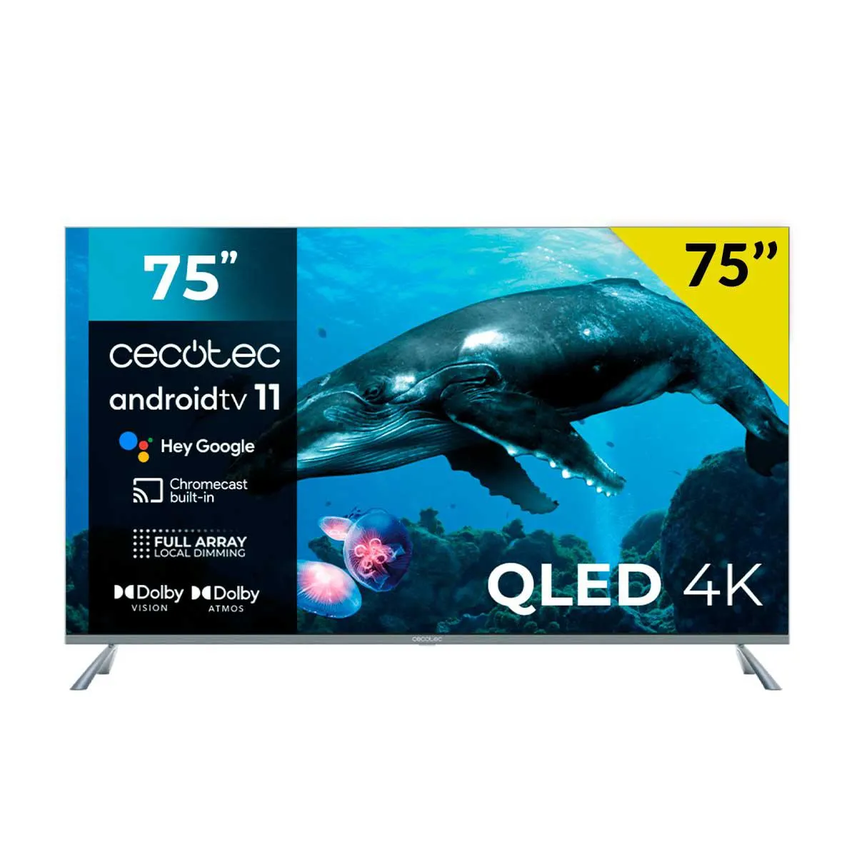 Televisor Smart TV Cecotec TV QLED V3+ series VQU30075+ 75’’ 4K UHD Android 11 G negro