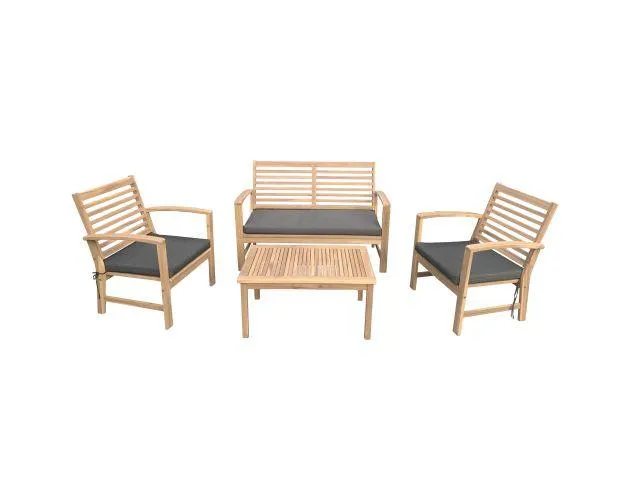 Conjunto de muebles de jardín acacia goa de 4 plazas - cojines grises
