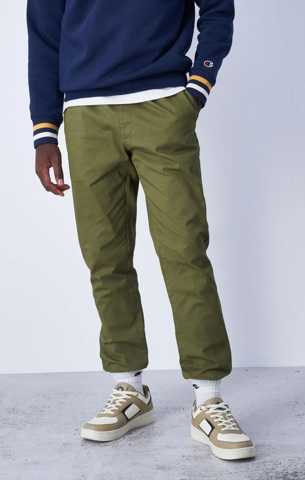 Olive Green Pantalón de algodón lavado grueso