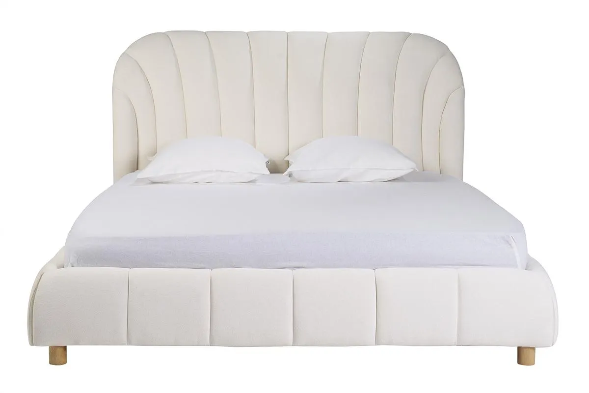 Cama de 2 plazas 160x200 en tela efecto lana rizada ARIELLE