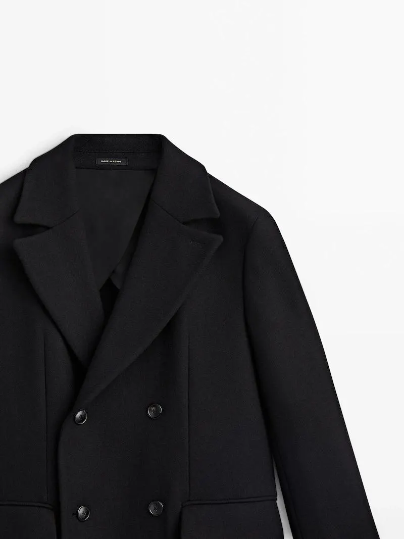 Abrigo cruzado negro mezcla lana