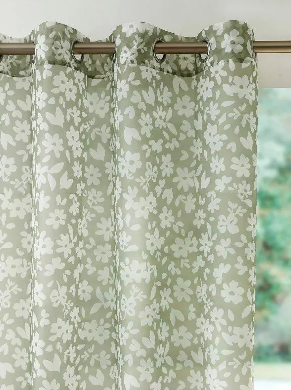 Visillo con estampado floral - acabado con ojales