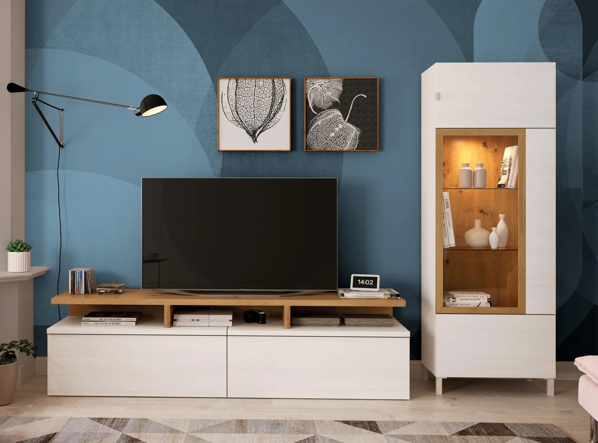 Mueble de TV con vitrina con luz led opcional