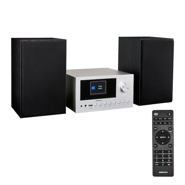 MEDION® LIFE® P85003 Micro-Audio-System, Internet/DAB+/PLL-UKW Stereo-Radio mit je 40 Senderspeichern, 2,8'' TFT-Farbdisplay, Bluetooth® 5.0, CD-Player, WLAN, USB, 2 x 15 W RMS
