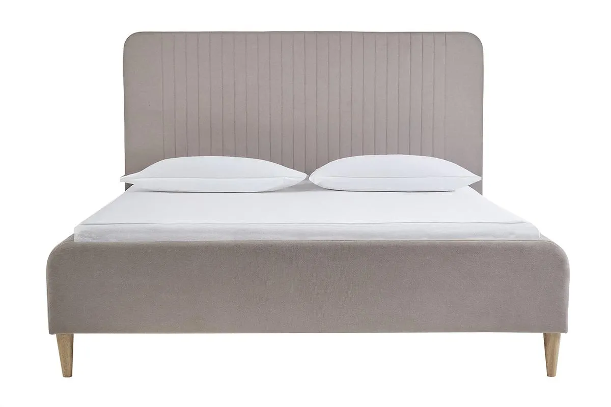 Cama de 2 plazas 160x200 en tela taupe LINDSAY